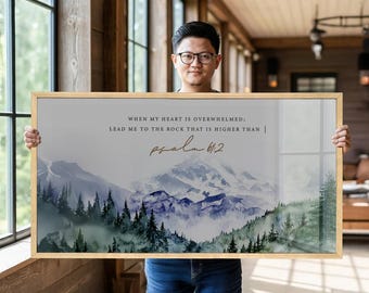 Psalm 61:2 Framed Poster, Watercolor Mountain Landscape, Christian Wall Art