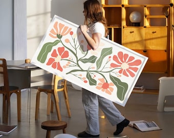 Impression florale abstraite bohème n°2 : affiche d'art murale encadrée panoramique, 48 x 24