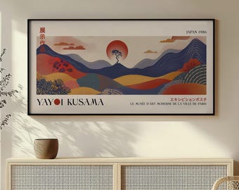 Japandi Panoramic Wall Art: Modern Abstract Floral Framed Poster