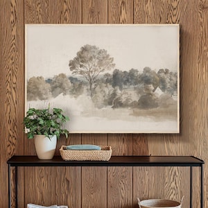 Vintage Landscape Framed Poster: Rustic Muted Tones Wall Art