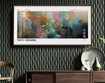 Impression de pois botaniques panoramiques n° 10 inspirée de Yayoi Kusama pour une décoration contemporaine