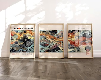 Ensemble de 3 cadres abstraits en marbre inspirés de Yayoi Kusama