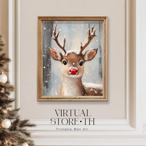 Vintage Reindeer Christmas Oil Painting: Rustic Holiday Wall Art (Digital Download)