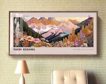 Impression d'art paysage floral inspiré de Yayoi Kusama : affiche murale japonaise moderne