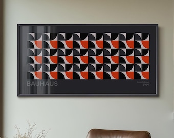 Mid-Century Modern Bauhaus Framed Poster: Black Semicircles Art