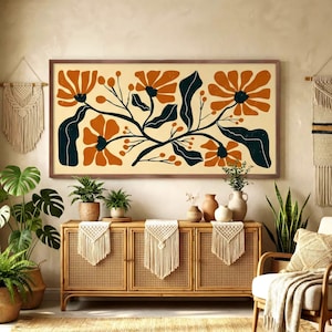 Impresión floral abstracta bohemia: póster panorámico enmarcado para pared, 48 x 24