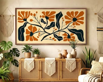 Impression florale abstraite bohème : affiche d'art murale encadrée panoramique, 48 x 24