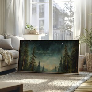 C.S. Lewis Citation : Le paradis doit être notre maison, oeuvre d'art chrétienne, peinture panoramique pin arbre ciel nocturne, grande 60 x 120, affiche d'art encadrée