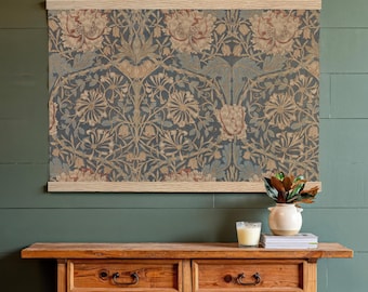 Botanical Textile Poster Art with Pine Wood Hanger