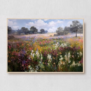 Rustic Wildflower Meadow Wall Art Print, Vibrant Nature Landscape Painting, Colorful Floral Field Art, Printable Wall Art, Instant Download