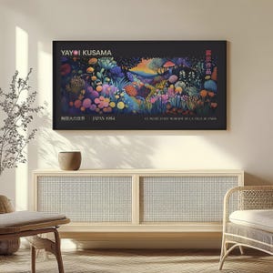 Yayoi Kusama Inspired Forest Art: Modern Japanese Panoramic Poster