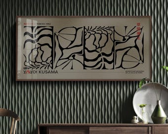 Imprimé floral inspiré de Yayoi Kusama : décoration d'intérieur panoramique japonaise moderne pour exposition
