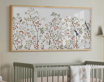 Chinoiserie Nursery Wall Art Framed Poster #3 French Cottage Baby Room Decor, Grandmillennial Floral Bird Poster, Girl Nursery Vintage Style