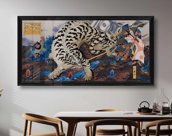 Impression panoramique d'art japonais vintage de tigre, décoration murale de samouraï, poster encadré japonais