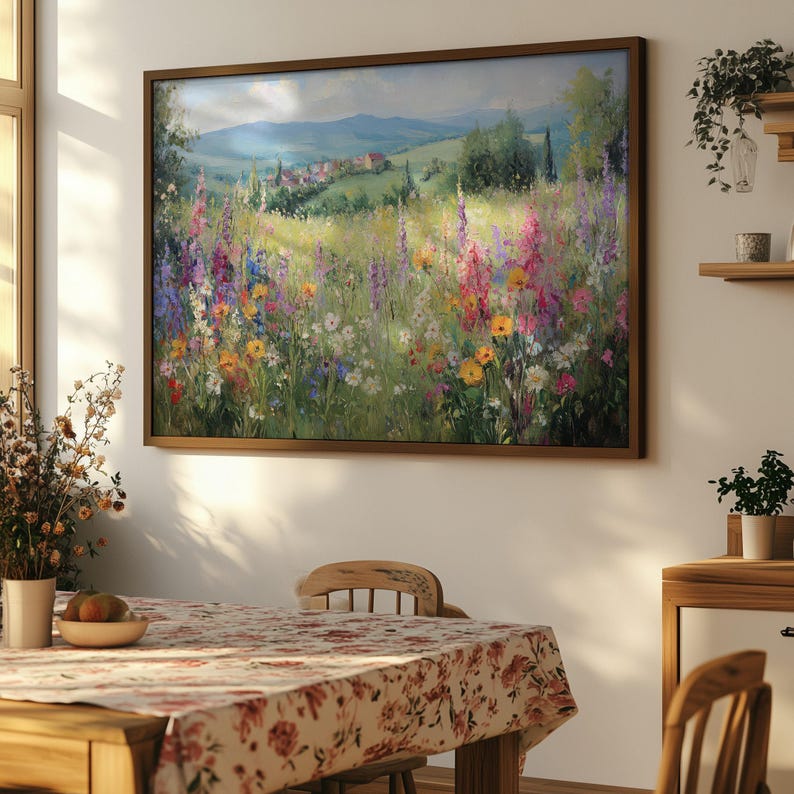 Wildflower Meadow Canvas Art: Rustic Farmhouse Landscape, Ready to Hang ...