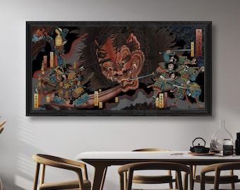 Impression Ukiyo-e de bataille de démons samouraïs | Poster Guerrier vintage