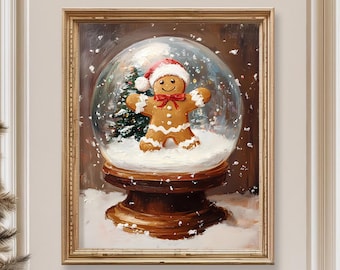 Gingerbread Snow Globe Christmas Print: Rustic Holiday Wall Art (Digital Download)