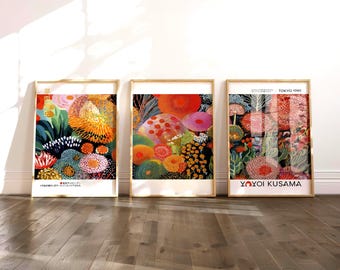 Ensemble de 3 encadrés botaniques inspirés de Yayoi Kusama