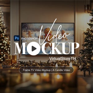 Xmas Frame TV Video Mockup: Candle Animation (PSD, MP4 Digital Download)