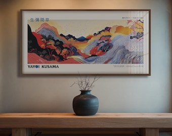 Inspiré de Yayoi Kusama #13, vague de montagne, art panoramique, décoration de style japonais