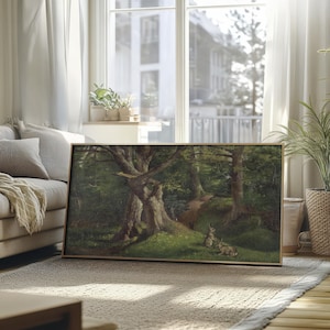 Woodland Animal Framed Poster, Oil Painting Print, Extra Large Vintage Art, Framed Nature, Large 60x120, Wall Art for Nursery Decor