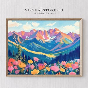 Majestic Mountain Landscape Printable Wall Art, Wildflower Meadow Printable, Nature Wall Decor for Modern or Rustic Homes, INSTANT DOWNLOAD
