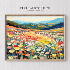 Blühende Wildblumenfeld druckbare Wandkunst, Naturdekor für eine ruhige und lebendige Atmosphäre, sofort herunterladbar für Wanddekor