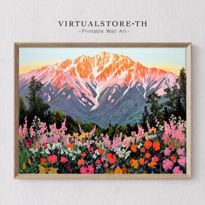 Stunning Majestic Mountain Range with Wildflowers Printable Wall Art - Colorful Meadow Printable for Nature-Loving Spaces, Instant Download