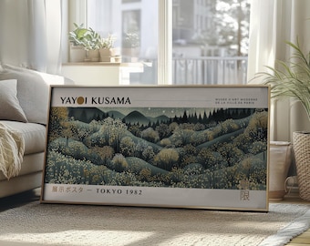 Yayoi Kusama Inspired Floral Art Print: Modern Japanese Home Decor