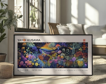Yayoi Kusama Inspired Forest Art: Modern Japanese Panoramic Poster