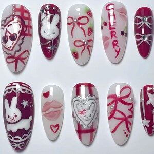 Dreamy 3D exquisite Nails, Wedding Nails , Hand painted Gel Nails, Floral Nails, Christmas nails, Almond Press On Nail, Gift