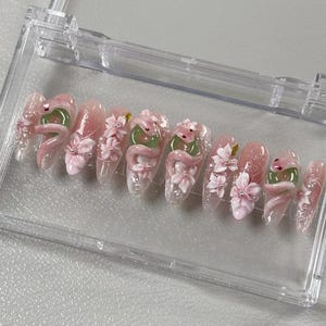 Charming Floral & Flamingo Nail Creations, 3D Nails, Glitter Nails, Fantasy Nails, Exotic Nails
