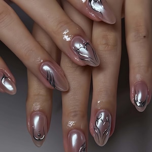 Charming shinning stylish Nails, Wedding Nails ,Handpainted Gel Nails, Floral Nails,  french Nails,Christmas nails,Almond Press On Nail,Gift