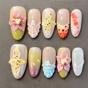 Enchanting Charming stylish  Nails, Wedding Nails,Handpainted Gel Nails, Floral Nails,french Nails,Christmas nails,Almond Press On Nail,Gift