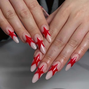 Charming star stylish Nails, Wedding Nails,Handpainted Gel Nails, Floral Nails,  french Nails,Christmas nails,Almond Press On Nail,Gift