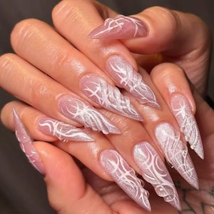 Dreamy 3D stereoscopic Nails, Wedding Nails , Hand painted Gel Nails, Floral Nails, Christmas nails, Almond Press On Nail, Gift