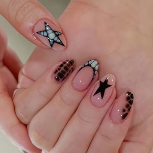 Charming cool stylish star Nail,Wedding Nails,Handpainted Gel Nails, Floral Nails, french ,Christmas nails,Almond Press On Nail,Gift for her