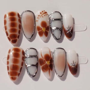 Enchanting Exotic  Nails,Wedding Nails , Hand painted Gel Nails, Floral Nails,  Christmas nails, Almond Press On Nail,Gift
