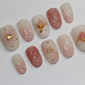 Gorgeous Dreamy orange Nail Art Designs Wedding Nails , Hand painted Gel Nails, Floral Nails, Christmas nails, Almond Press On Nail,Gift