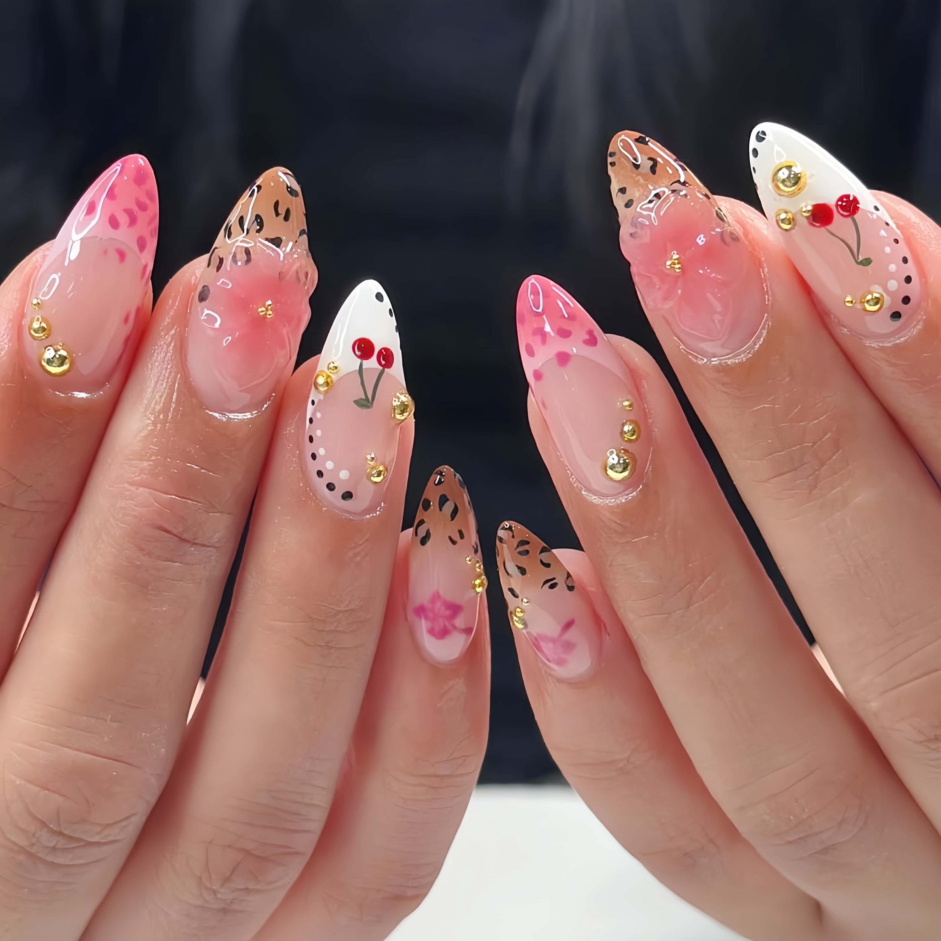 Charming French Flower Nail, Wedding Nails, Handpainted Gel Nails