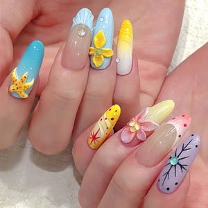Dreamy 3D graceful Nail, Wedding Nails, Handpainted Gel Nails, Floral Nails,  french Nails,Christmas nails,Almond Press On Nail,Gift for her
