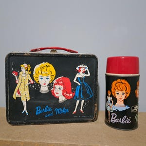 Vintage 1962 barbie and midge metal lunchbox and thermos
