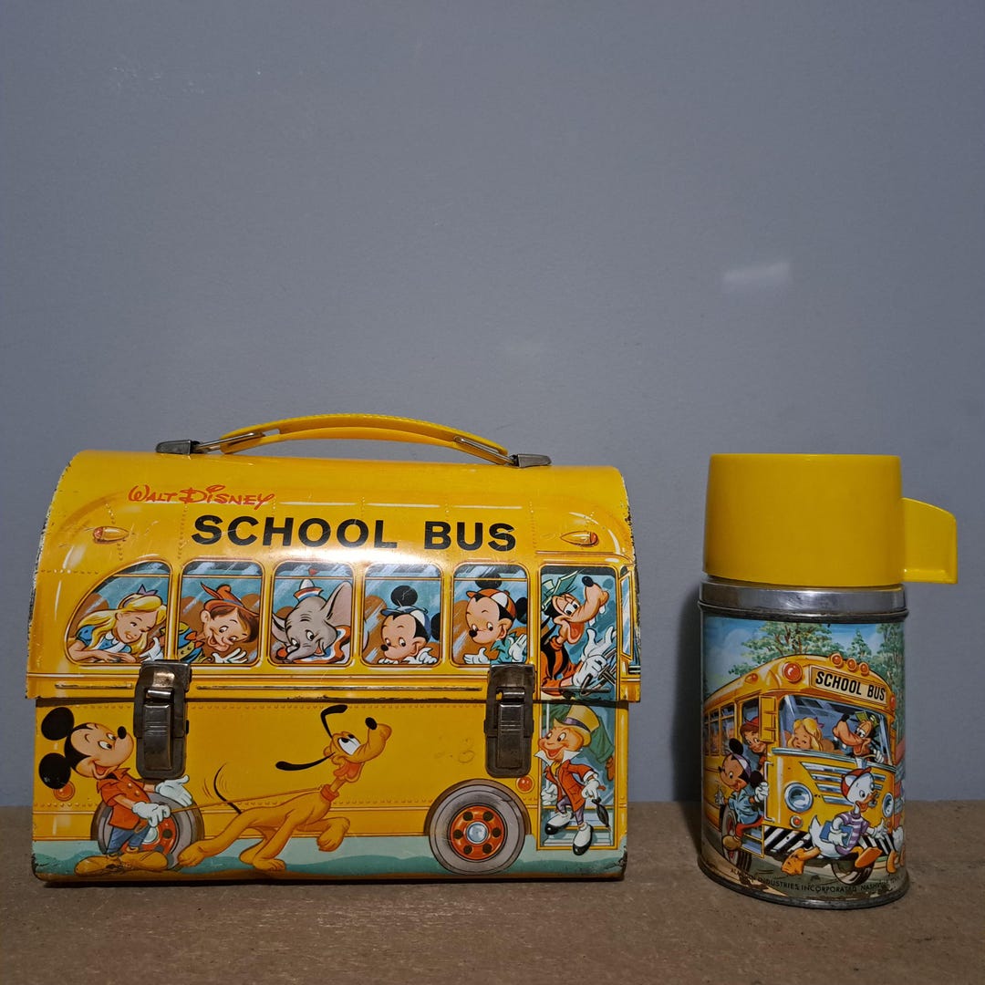Walt Disney School Bus ランチボックス 水筒セット Vintage 1961 Walt Disney School Bus Metal Lunchbox With Thermos - Etsy