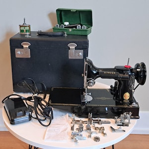 Vintage Singer Featherweight 221K Sewing Machine, Red S Badge, 1961