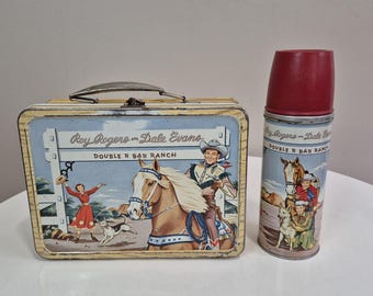 Vintage 1958 Open Red Barn Metal Lunchbox and Thermos - Etsy