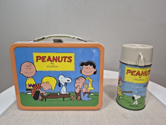 Vintage Peanuts by Schulz Metal Lunchbox and Thermos Set Vintage