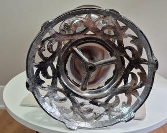 Vintage Marble Standing Ashtray With Ornate Handle, Glass Insert