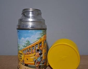 Vintage 1961 Walt Disney School Bus Metal Lunchbox with Thermos
