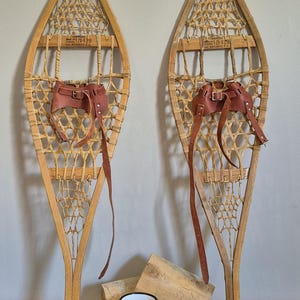 Vintage Lac Megantic Snowshoes 12&quot; x 42&quot; Vintage Wooden Snowshoes Vintage Wooden Canadian Snowshoes
