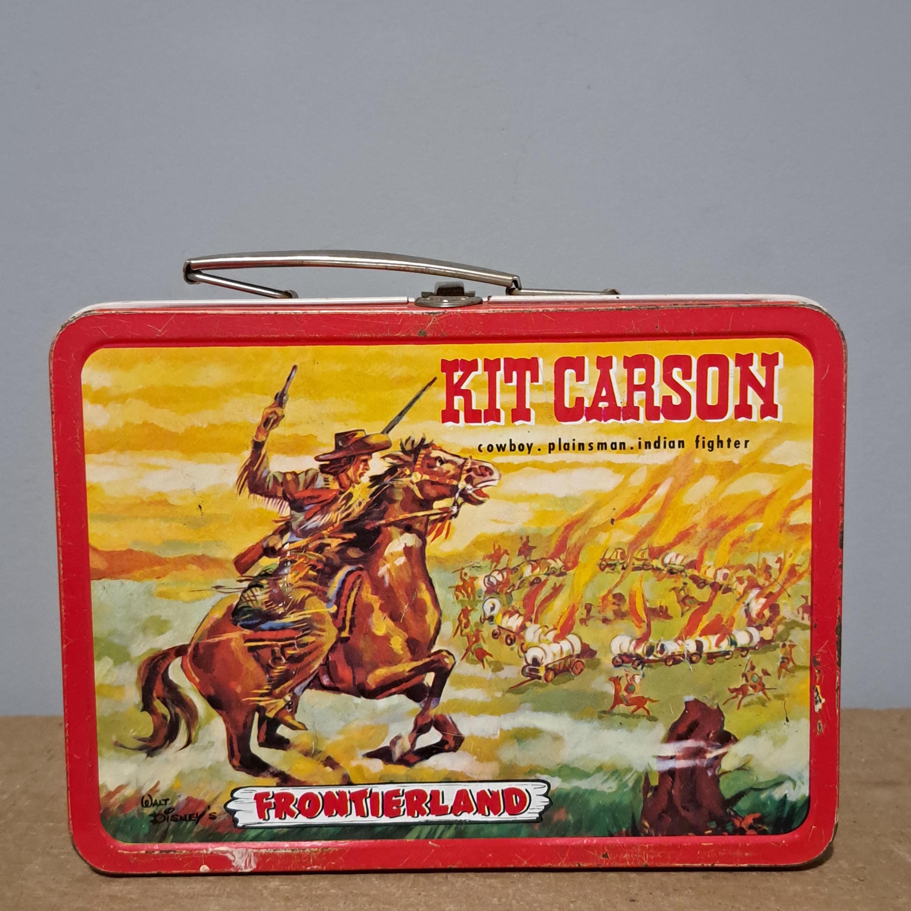 Vintage 1955 Frontierland Kit Carson Davy Crockett Metal Lunchbox